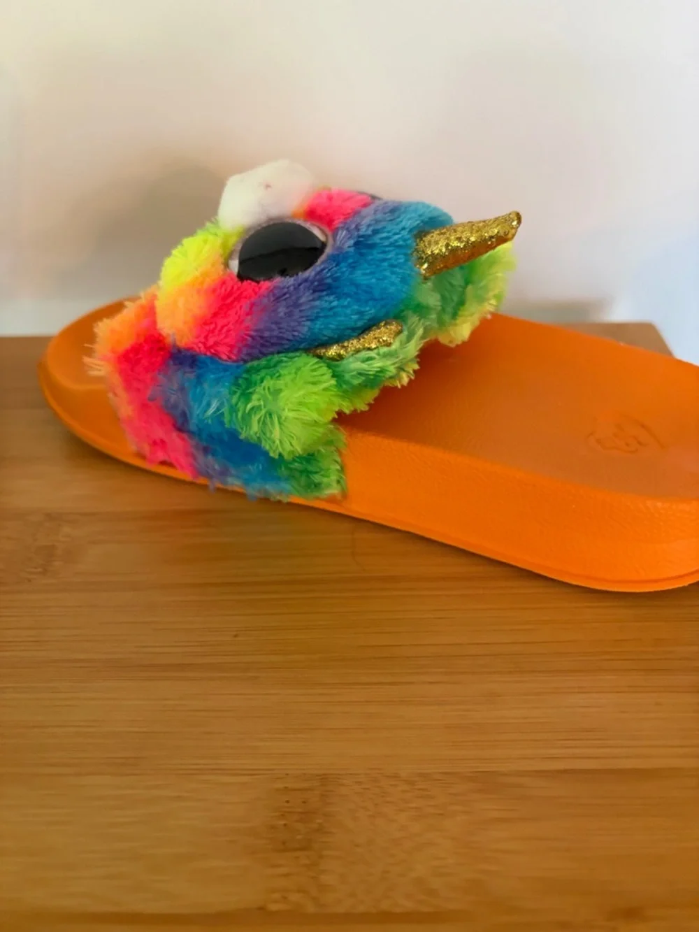 Ty Gemma Kids Toddler Girl Sz 11-13 Rainbow Unicorn Plush Slide Sandals Orange